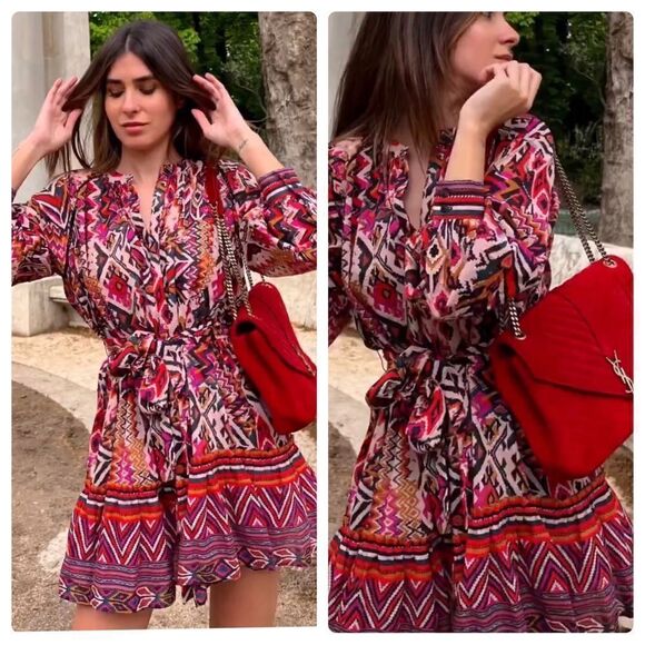 Zara PIPED DETAIL PRINTED DRESS - Picture 1 of 8